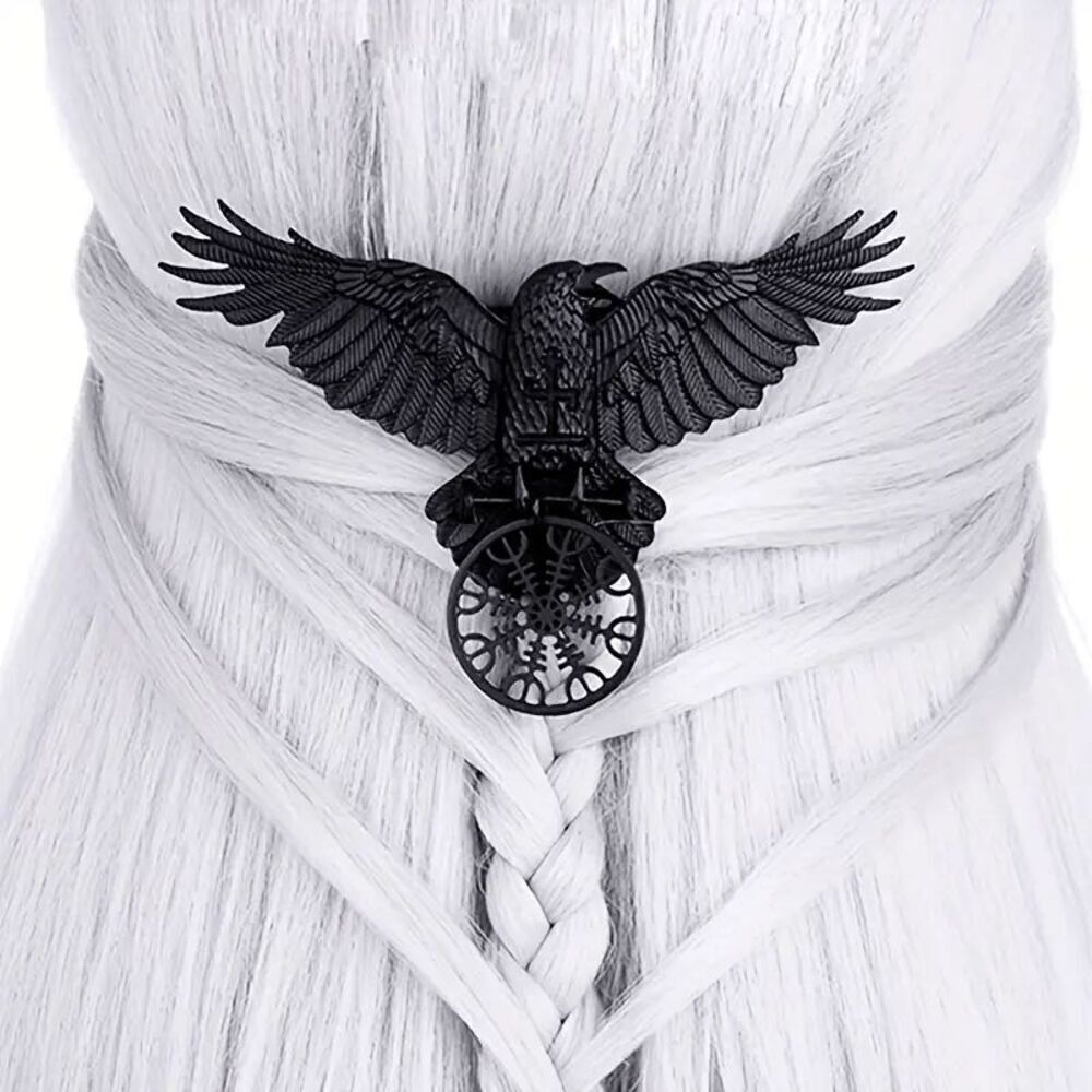 Wicked Silk Goth, Gothic, Medival Black Raven Metal Ornament Barrette Hairclip